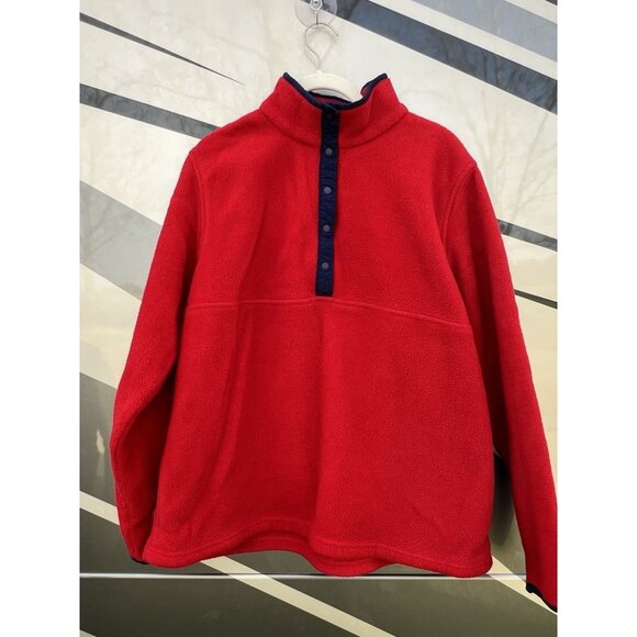 Vintage 90s LL Bean red pullover quarter snap fleece blue piping L gorpcore - Picture 1 of 9